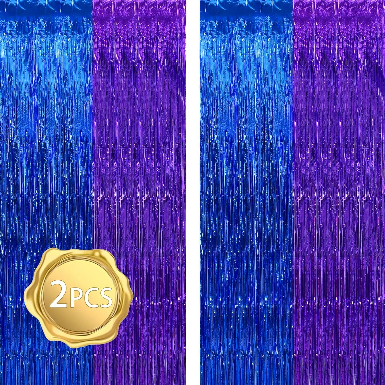 2Pcs Blue Purple Door Streamer Light Blue Purple Backdrop Foil Fringe Tinsel Boy Curtains Backdrops for Birthday Baby Shower Gender Reveal Party Decoration (3.28 ft x 6.56 ft)